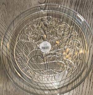 Indiana Glass 13 Inch Round Angel Christmas Serving Platter Peace On Earth